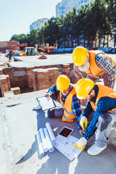 Construction Workers Looking at Building Plans wbp